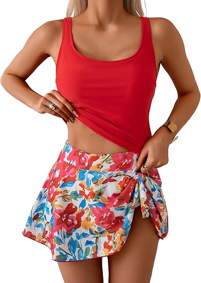 🩱Summer Hot Sale 80% OFF☀️🌊Women's Tummy Control Two Piece Swimsuit High Waisted Tank Top with Swim Skirt