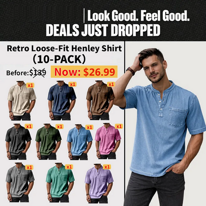 🔥2026 Clearance Sale🔥Men's Casual Vintage Pocket Henley Shirt