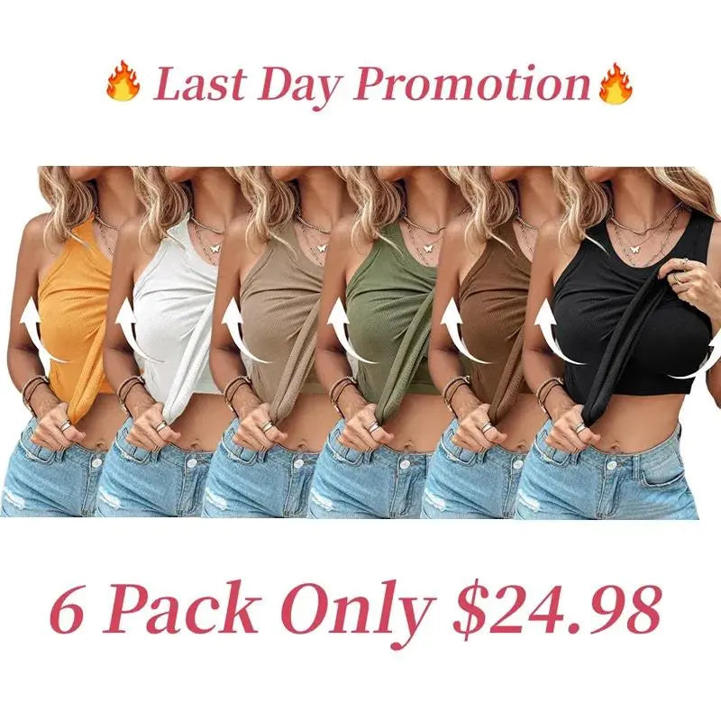 💥Round Neck Built-in Bra Ribbed Tank Top