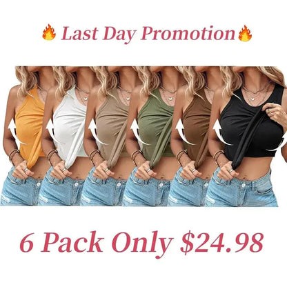 💥Round Neck Built-in Bra Ribbed Tank Top