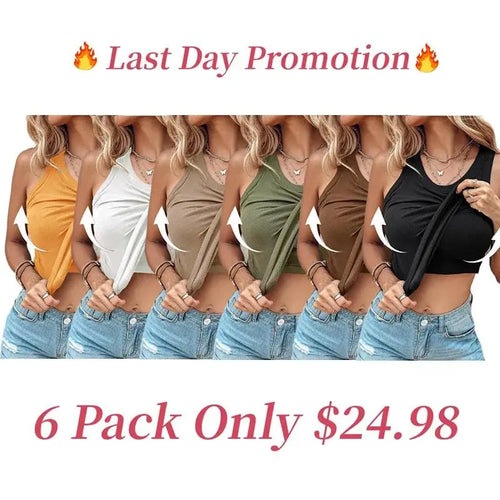 💥Round Neck Built-in Bra Ribbed Tank Top