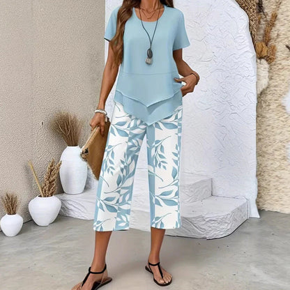 ⏰Hot Sale 50% OFF🎉Casual Round Neck Layered Tunic Top and Wide Leg Pants Set