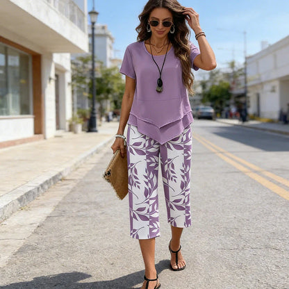 ⏰Hot Sale 50% OFF🎉Casual Round Neck Layered Tunic Top and Wide Leg Pants Set