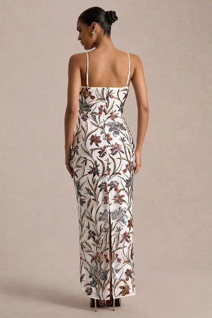 Floral Embellished Square-Neck Maxi Dress