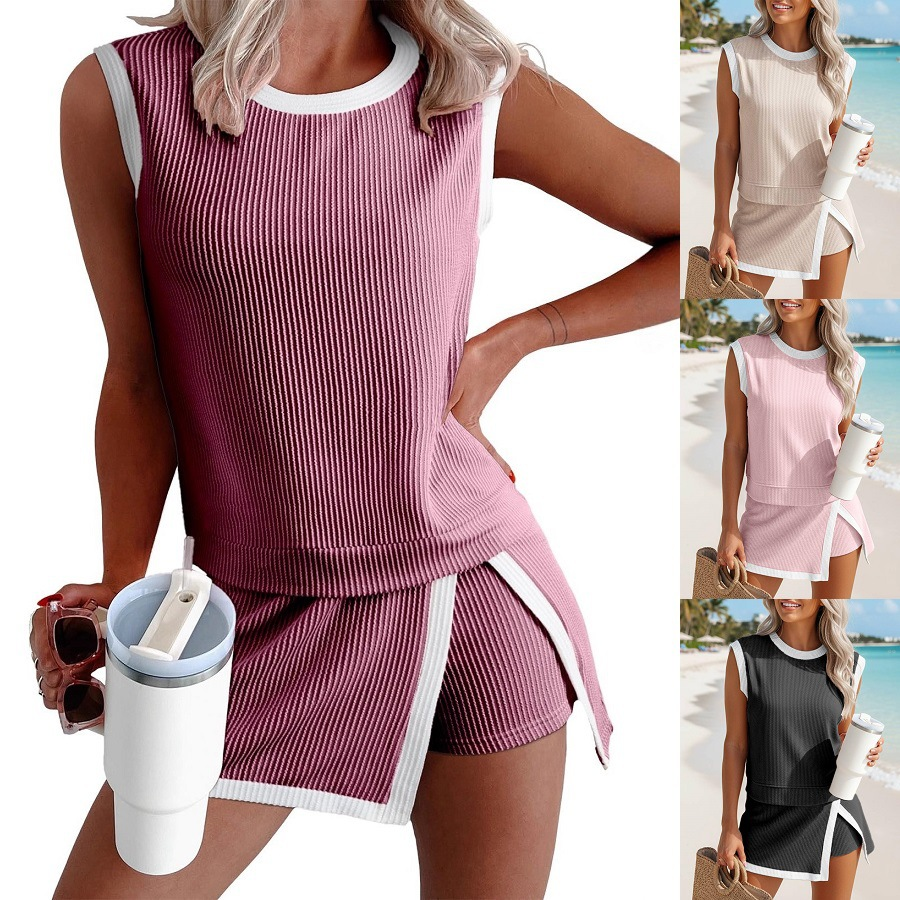 2 Piece Sets for Women Summer Outfits Ribbed Knit Tank Top and Split Lined Skirt Two Pieces Lounge Matching Set