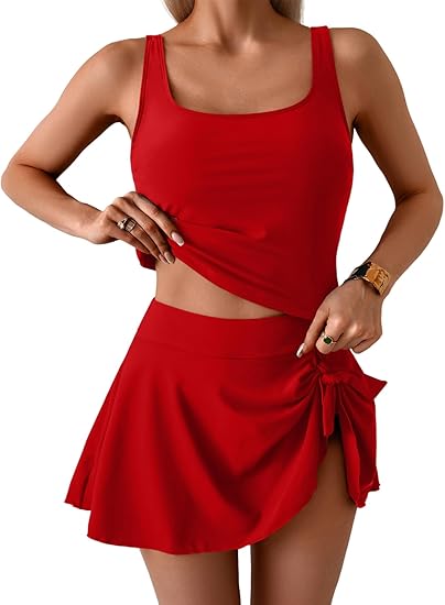 🩱Summer Hot Sale 80% OFF☀️🌊Women's Tummy Control Two Piece Swimsuit High Waisted Tank Top with Swim Skirt