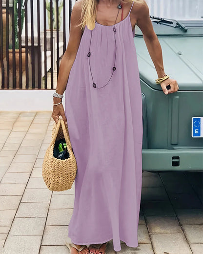 Women's Solid Color Backless Cami Maxi Dress(70% Cotton + 30% Linen)