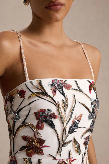 Floral Embellished Square-Neck Maxi Dress