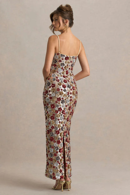 Floral Embellished Square-Neck Maxi Dress