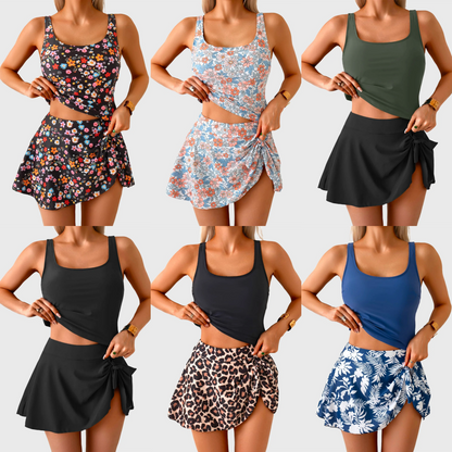 🩱Summer Hot Sale 80% OFF☀️🌊Women's Tummy Control Two Piece Swimsuit High Waisted Tank Top with Swim Skirt