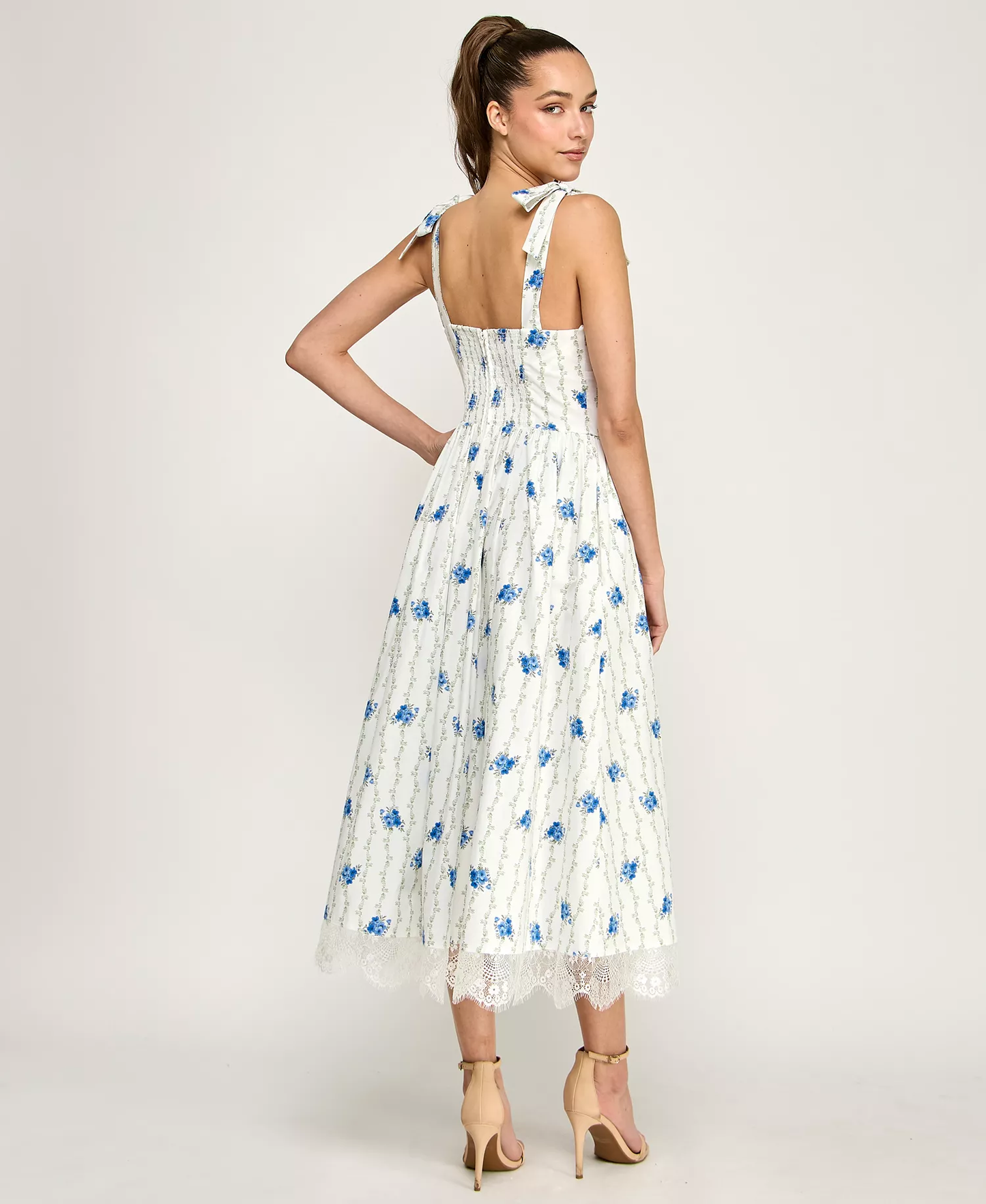 Summer Tie-Shoulder Floral Printed V-Neck Midi Dress