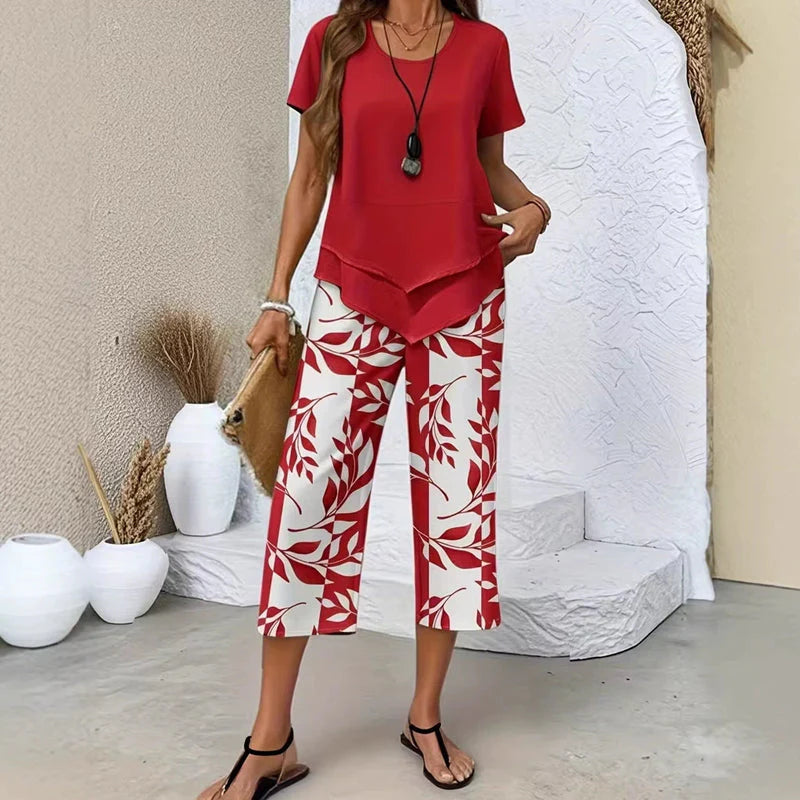 ⏰Hot Sale 50% OFF🎉Casual Round Neck Layered Tunic Top and Wide Leg Pants Set