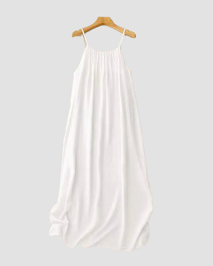Women's Solid Color Backless Cami Maxi Dress(70% Cotton + 30% Linen)