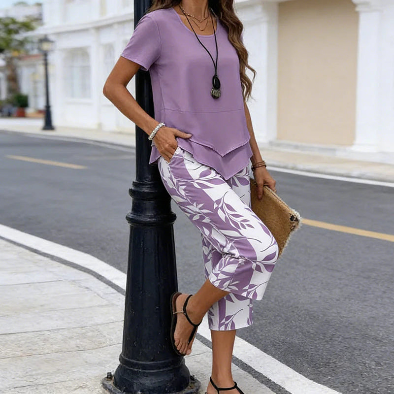 ⏰Hot Sale 50% OFF🎉Casual Round Neck Layered Tunic Top and Wide Leg Pants Set