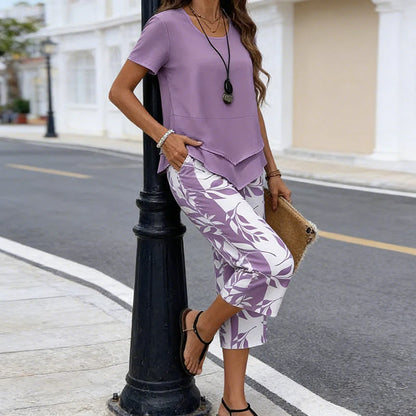 ⏰Hot Sale 50% OFF🎉Casual Round Neck Layered Tunic Top and Wide Leg Pants Set