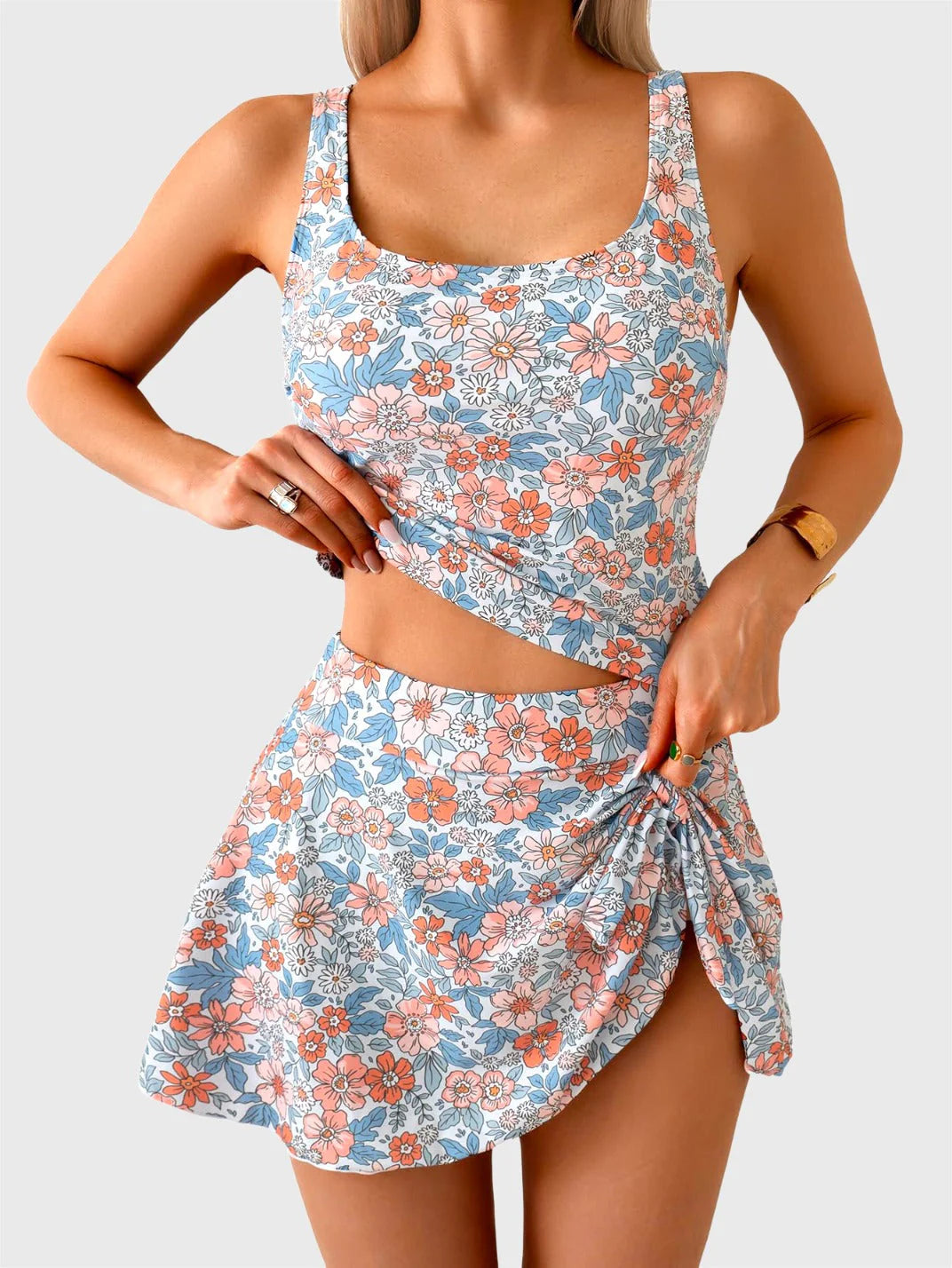 🩱Summer Hot Sale 80% OFF☀️🌊Women's Tummy Control Two Piece Swimsuit High Waisted Tank Top with Swim Skirt