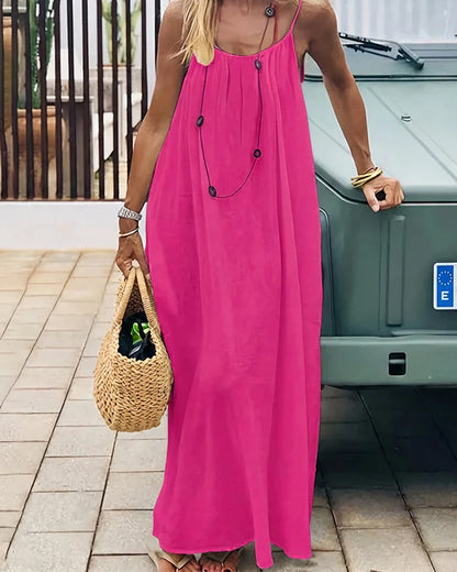 Women's Solid Color Backless Cami Maxi Dress(70% Cotton + 30% Linen)