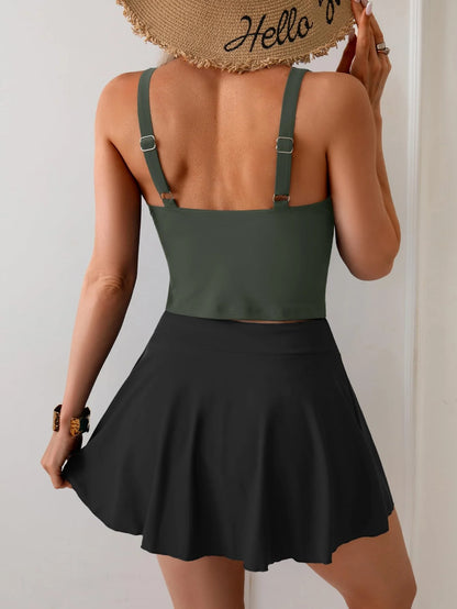 🩱Summer Hot Sale 80% OFF☀️🌊Women's Tummy Control Two Piece Swimsuit High Waisted Tank Top with Swim Skirt