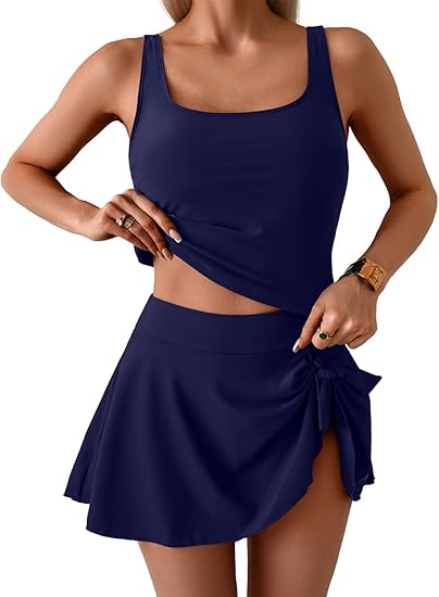 🩱Summer Hot Sale 80% OFF☀️🌊Women's Tummy Control Two Piece Swimsuit High Waisted Tank Top with Swim Skirt